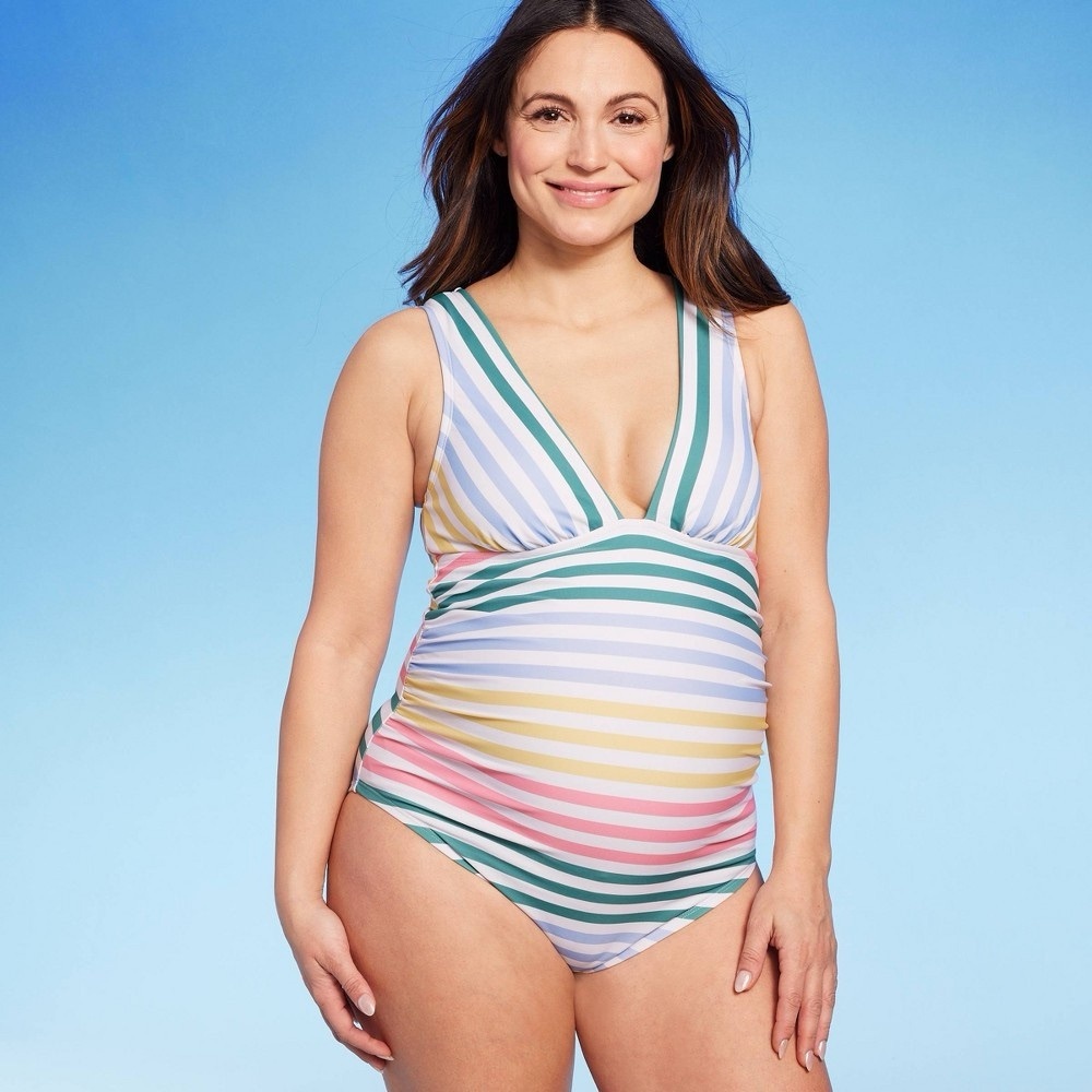 Colorful Striped Maternity Swimsuit